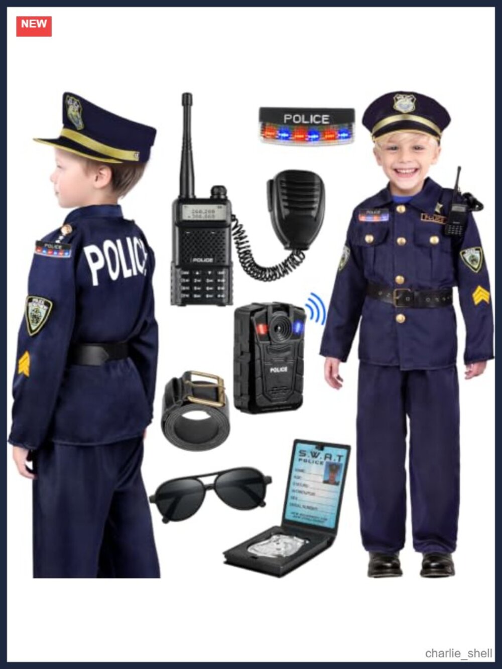 Kids Police Officer Costume Set Pretend Play Halloween Dress Up